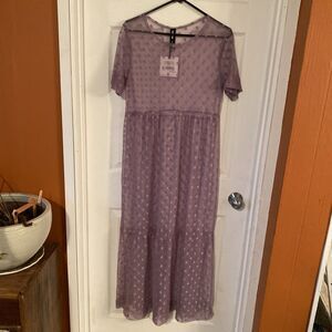 Agnes & Dora Women’s Size Small 4/6 Purple Polka Dot Long Mesh Easy Dress